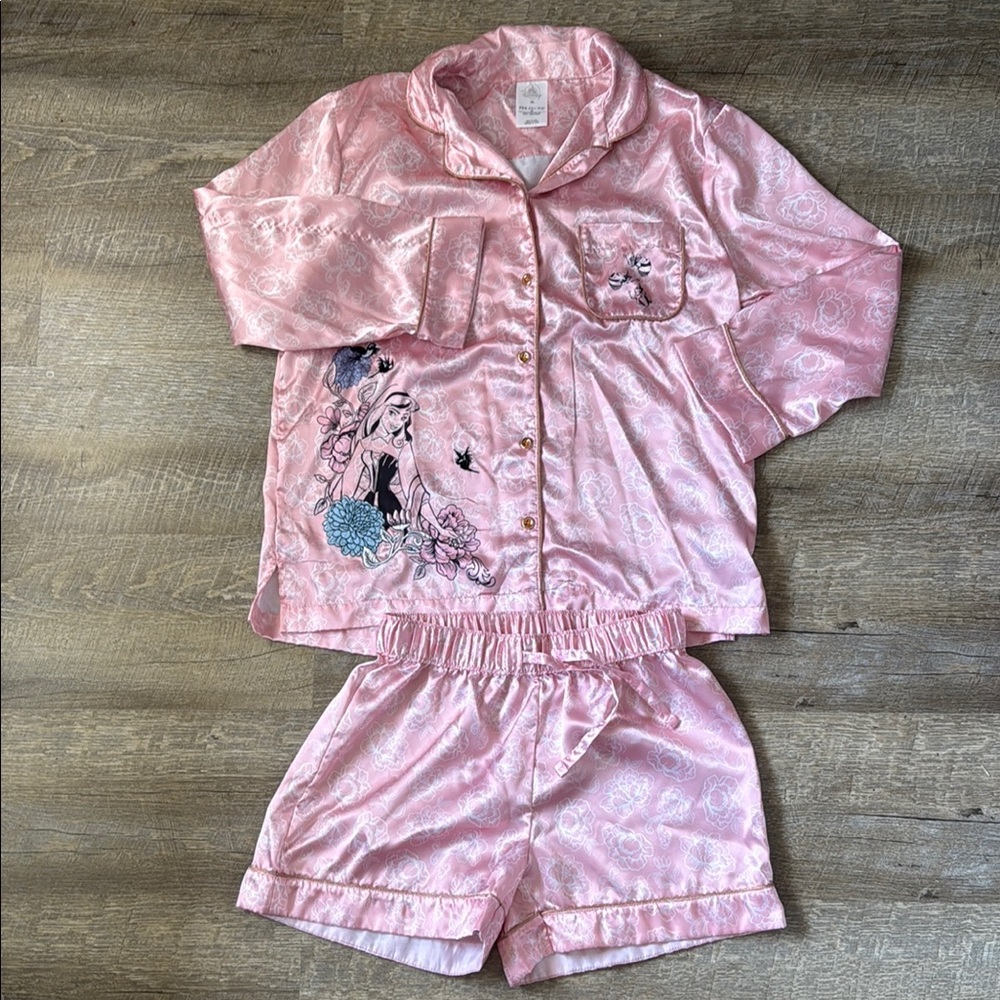 Disney Aurora Sleeping Beauty & Fairies Floral Satin Pajama Set Size XS